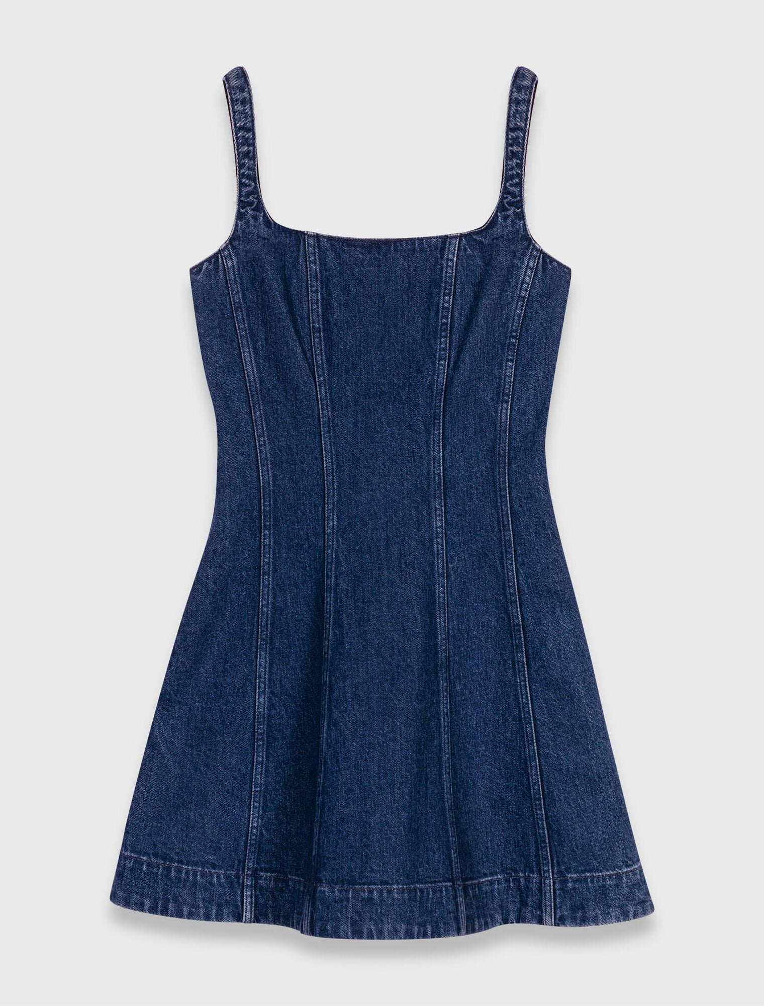 Đầm ngắn hai dây denim dáng xòe